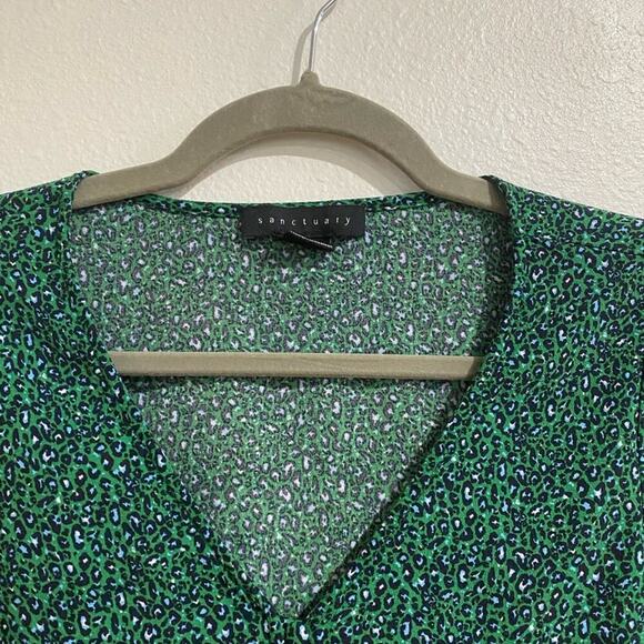 Sanctuary Green Noelle Smocked-Sleeve Button Down Sz XS - Picture 3 of 12